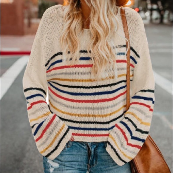 Winter Must Have:Rainbow Striped Oversized Sweater - Picture 2 of 16